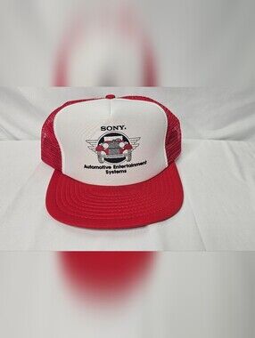 Vtg Sony Trucker Hat Cap Men Red White Automotive Entertainment Systems Sportcap